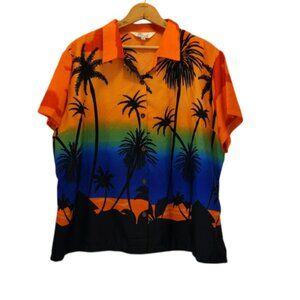 Alvish Women's Size 2XL Tropical Print Hawaiian Short Sleeve Button Down Shirt